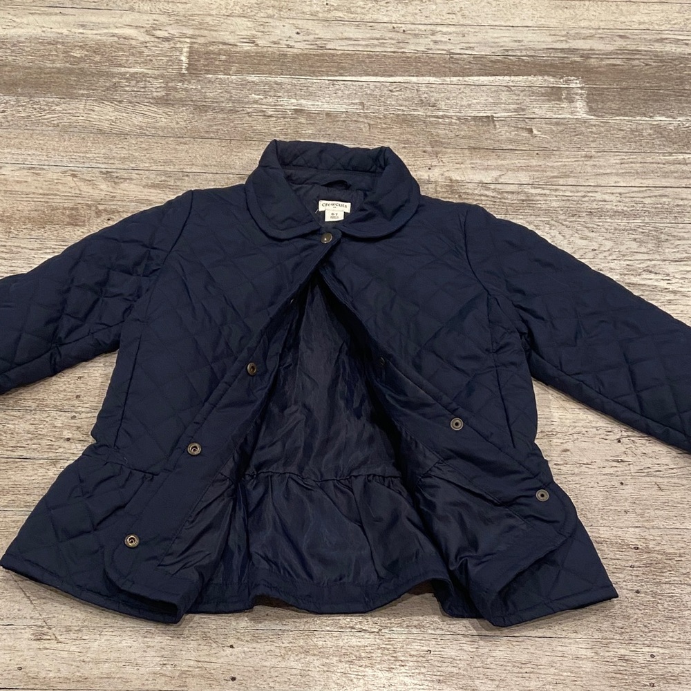 Crewcuts Kids Quilted peplum Barn Navy Puffer Jacket size 6/7 GC